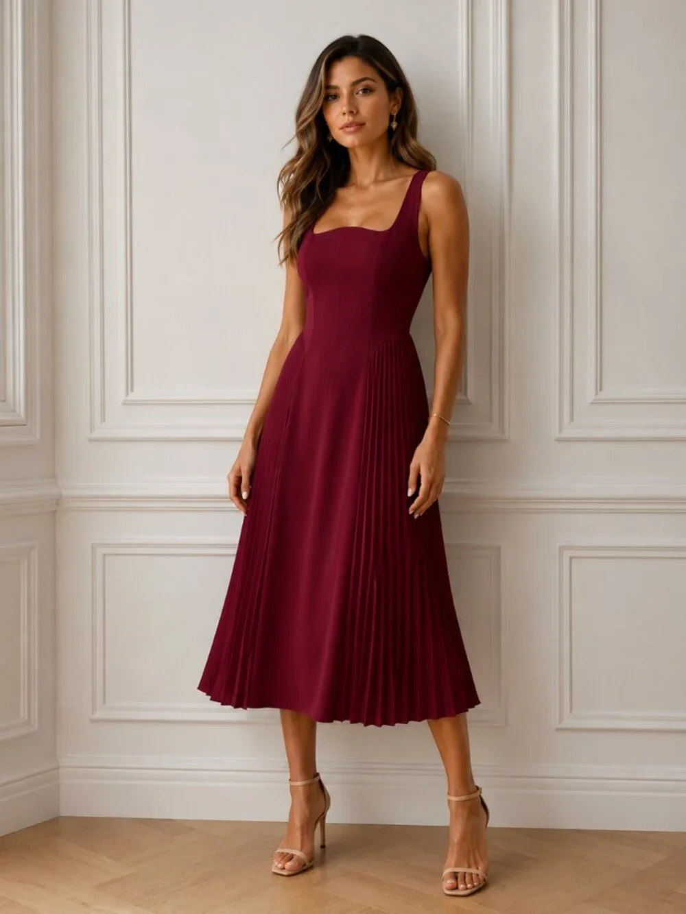 "Aziel" Large Burgundy Pleated Dress - Picture 1 of 4